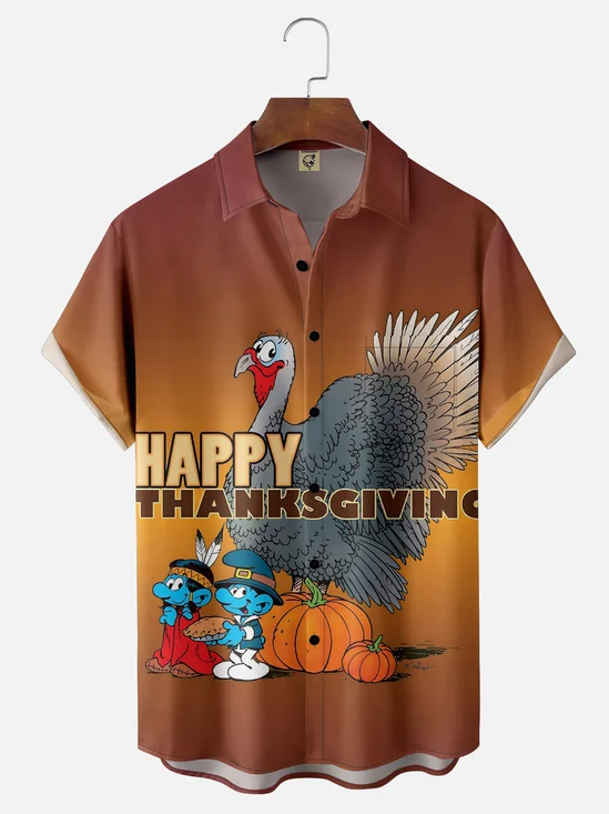 Moisture Wicking Thanksgiving Turkey Chest Pocket Hawaiian Shirt