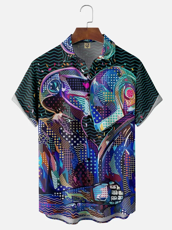 Moisture-wicking Music Festival Electronic Synth Music Art Rock Chest Pocket Casual Shirt