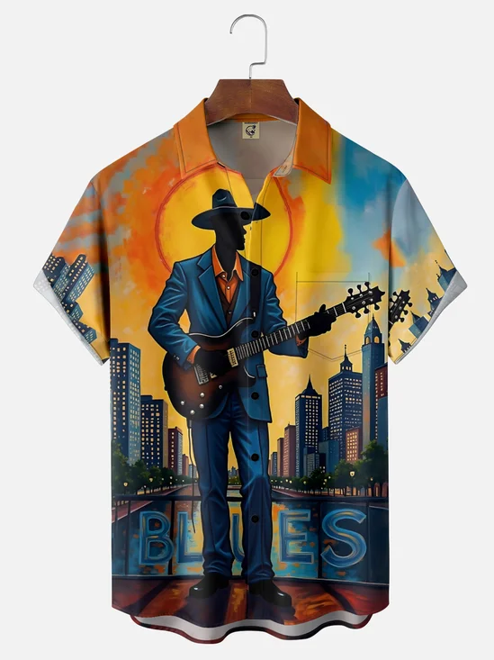 Moisture-wicking Music Festival Jazz Art Blues Chest Pocket Casual Shirt