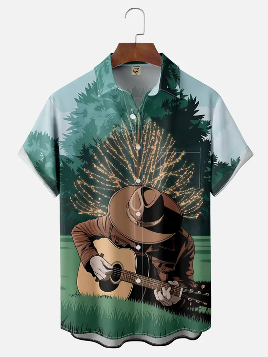 Moisture-wicking Music Festival Folk Art Country Folk Chest Pocket Casual Shirt