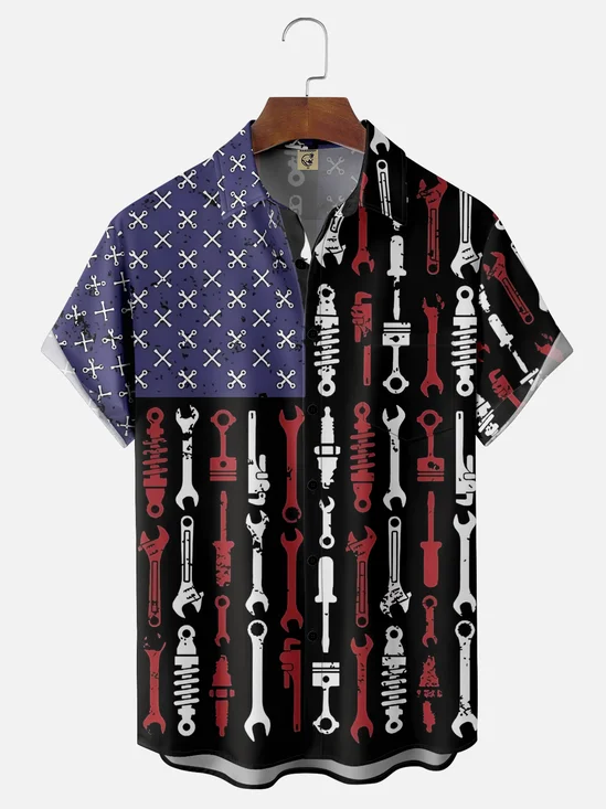 Moisture Wicking American Auto Tools Chest Pocket Hawaiian Shirt