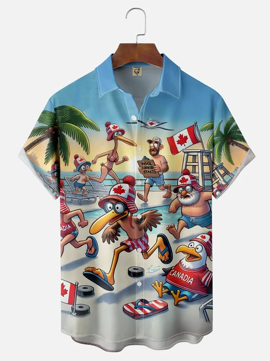 Moisture Wicking, Canadian Beach Vacation Chest Pocket Hawaiian Shirt