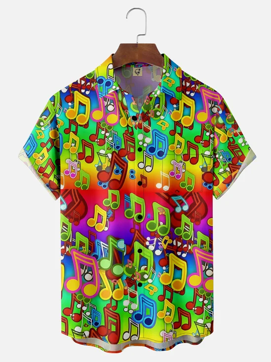 Moisture Wicking Gradient Music Chest Pocket Hawaiian Shirt