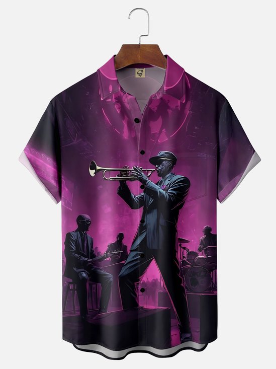 Moisture-wicking Music Festival Jazz Art Blues Chest Pocket Casual Shirt