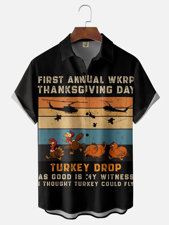 Moisture Wicking Thanksgiving Turkey Chest Pocket Hawaiian Shirt