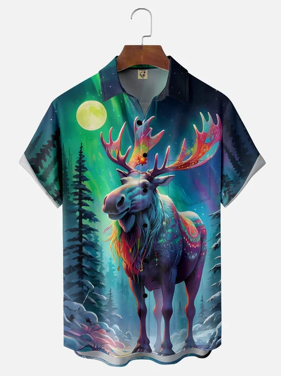 Moisture-Wicking Outdoor Hunting Gradient Deer Chest Pocket Hawaiian Shirt
