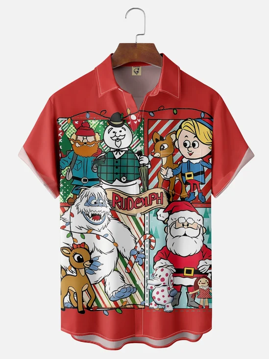Moisture Wicking Christmas Snowman Santa Rudolph Hawaiian Shirt