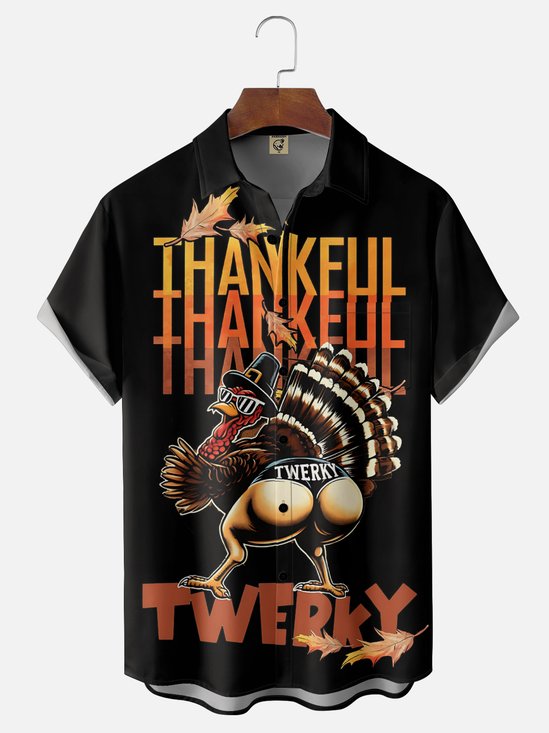 Moisture Wicking Thanksgiving Turkey Chest Pocket Hawaiian Shirt