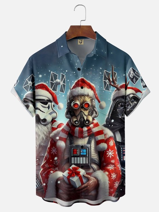 Moisture Wicking Christmas Star Trooper Chest Pocket Hawaiian Shirt