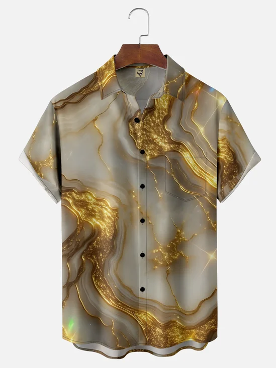Moisture Wicking Abstract Gradient Geometric Chest Pocket Holiday Shirt