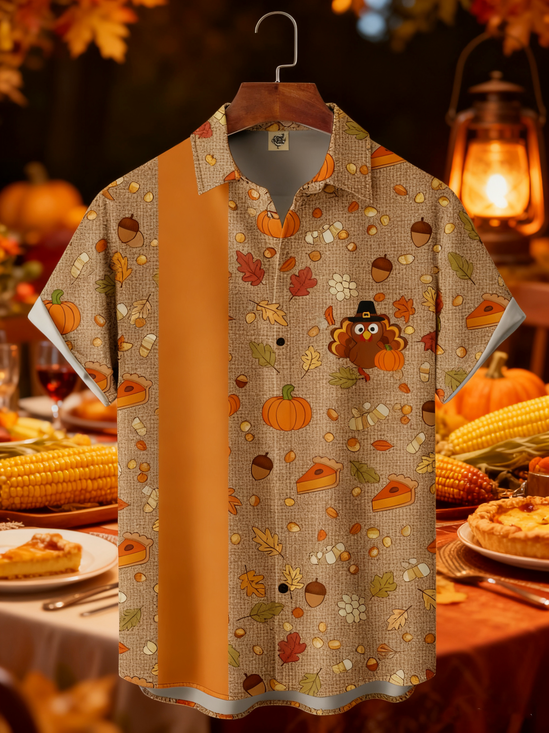 Moisture-wicking Thanksgiving Turkey Chest Pocket Casual Shirt