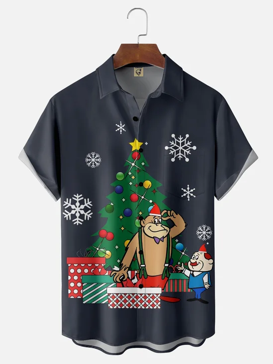 Moisture Wicking Christmas Gorilla Chest Pocket Hawaiian Shirt