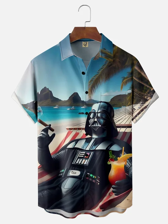 Moisture Wicking Vacation Star Warrior Chest Pocket Hawaiian Shirt