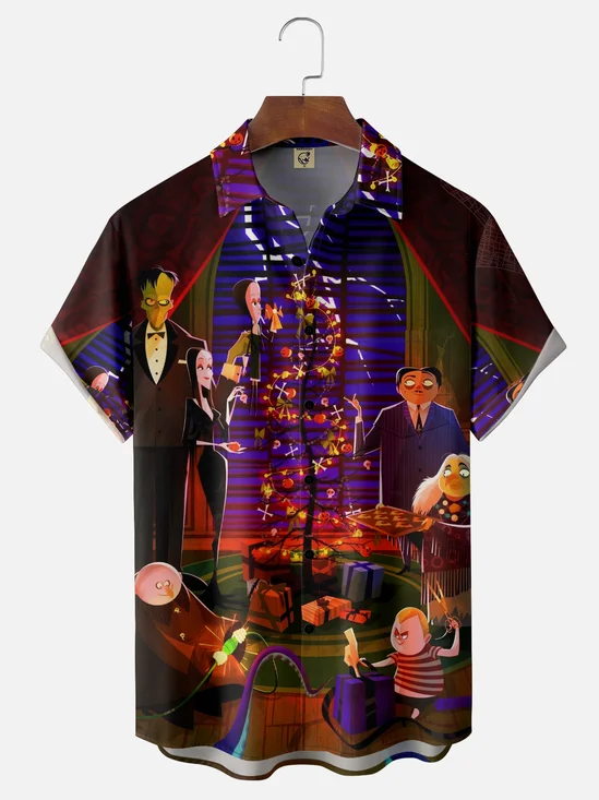 Moisture-wicking Christmas Tree Family Cartoon Chest Pocket Casual Shirt