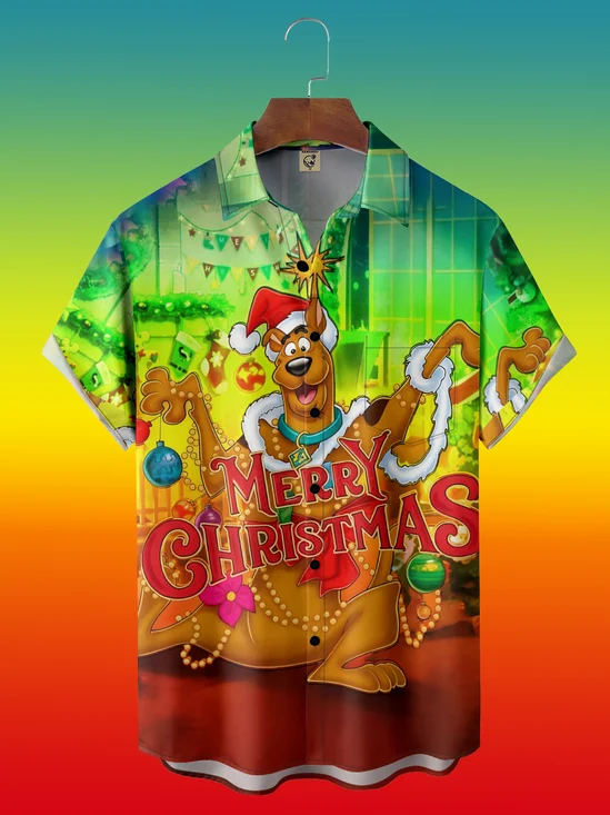 Moisture Wicking Merry Christmas Dog Chest Pocket Hawaiian Shirt