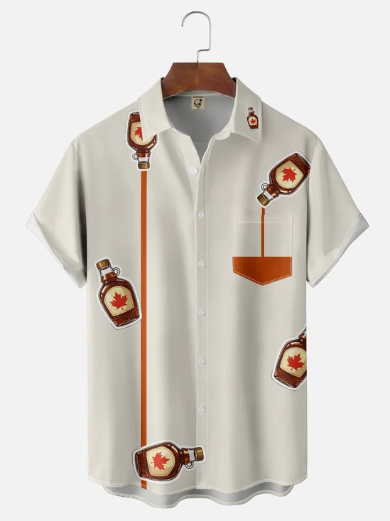 Moisture-wicking Canadian Maple Syrup Fun Chest Pocket Bowling Shirt