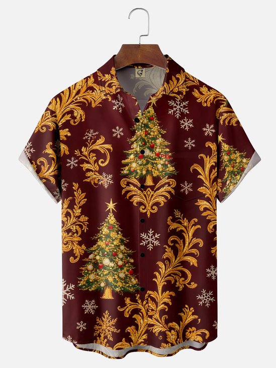 Moisture-wicking Christmas Tree Chest Pocket Casual Shirt