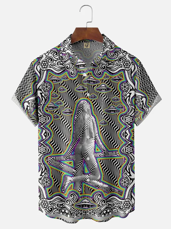 Moisture-wicking Music Festival Psychedelic Rock Punk Rock Glam Rock Chest Pocket Casual Shirt
