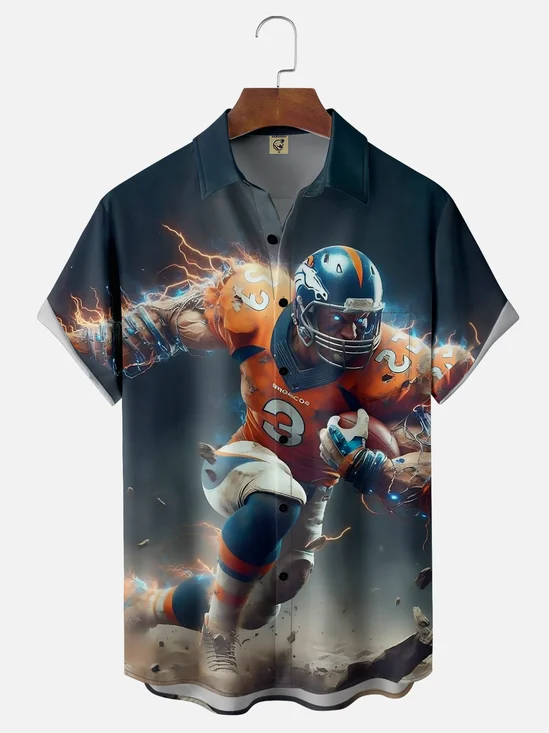 Moisture-wicking, American Football Denver Art Mustang Chest Pocket Casual Shirt