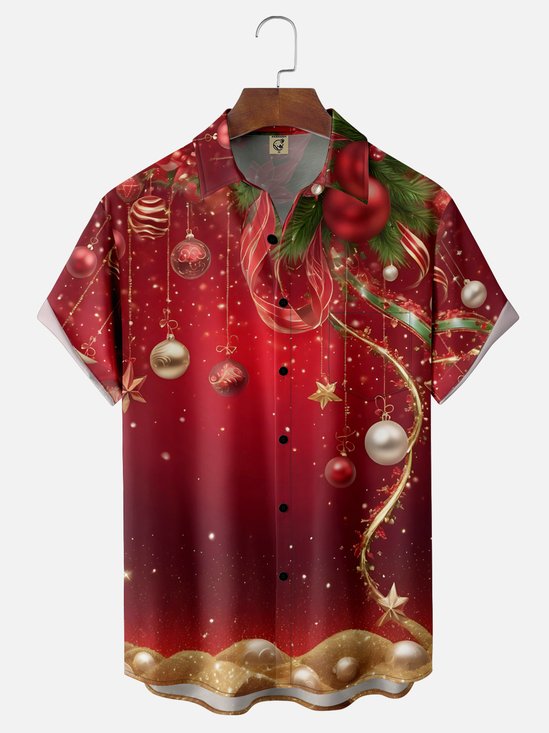 Moisture-wicking Christmas Art Christmas Tree Decorations Chest Pocket Casual Shirt