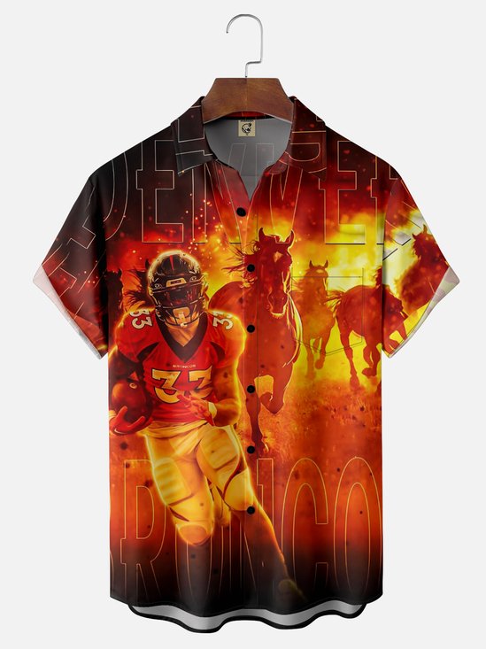 Moisture-wicking American Football Denver Art Mustang Chest Pocket Casual Shirt
