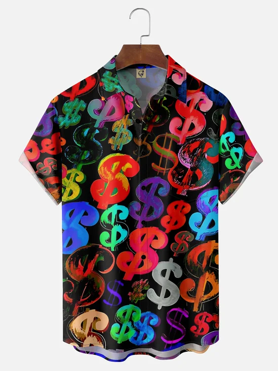 Moisture-wicking Music Festival Fun Hip-Hop Rock Coins Chest Pocket Casual Shirt
