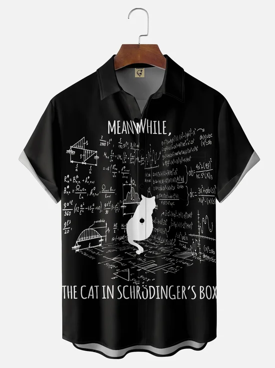 Moisture Wicking Fun Math Meanwhile Schrödinger's Box Cat Chest Pocket Hawaiian Shirt