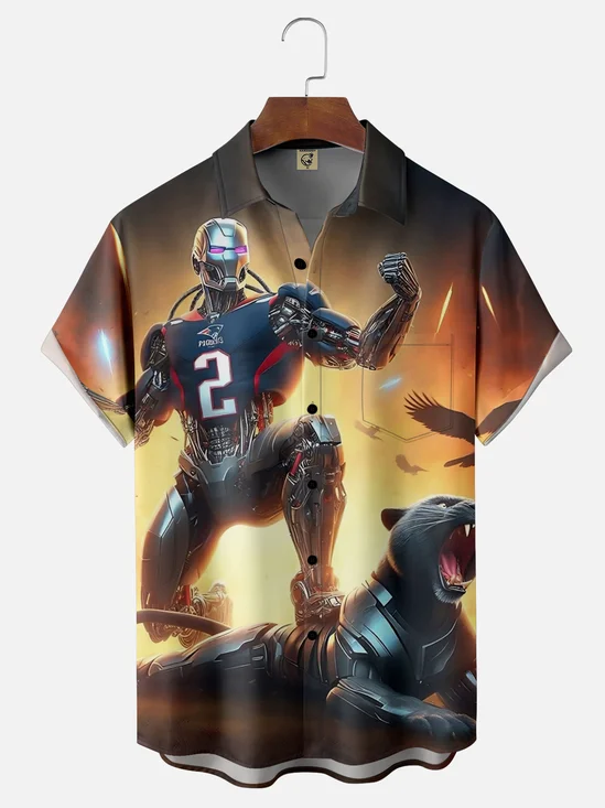 Moisture-wicking American football New England Art Patriots Chest Pocket Casual Shirt