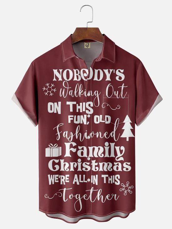 Moisture Wicking  No One Will Leave This Fun Vintage-StyleFamily Christmas Chest Pocket Hawaiian Shirt.