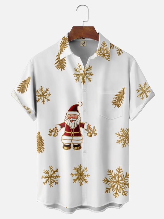 Moisture-wicking Christmas Santa Snowflake Chest Pocket Casual Shirt