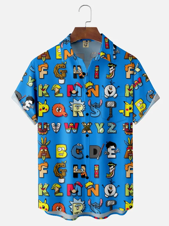 Moisture Wicking Fun 26-Letter Hawaiian Shirt with Chest Pocket
