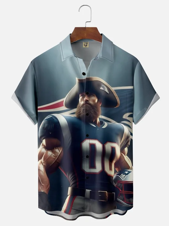 Moisture-wicking American Football New England Art Patriots Chest Pocket Casual Shirt