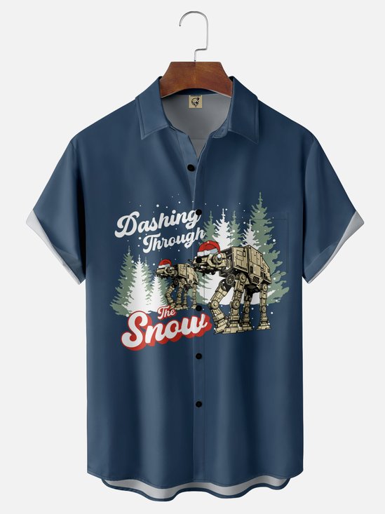 Moisture-Wicking Christmas Star Wars Santa Hat Chest Pocket Hawaiian Shirt