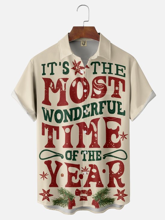 Moisture-wicking Christmas Fun Slogans Chest Pocket Casual Shirt