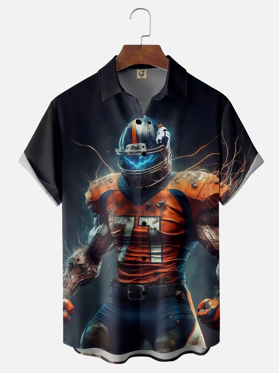Moisture-wicking American Football Denver Art Mustang Chest Pocket Casual Shirt