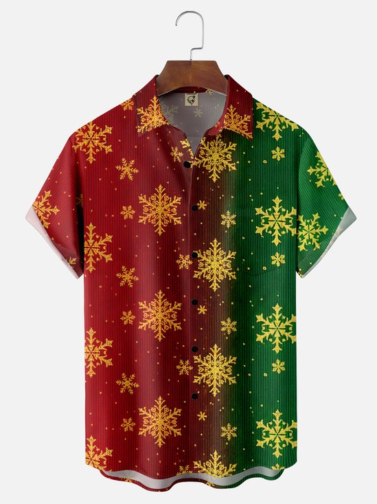 Moisture-wicking Christmas Snowflake Chest Pocket Casual Shirt