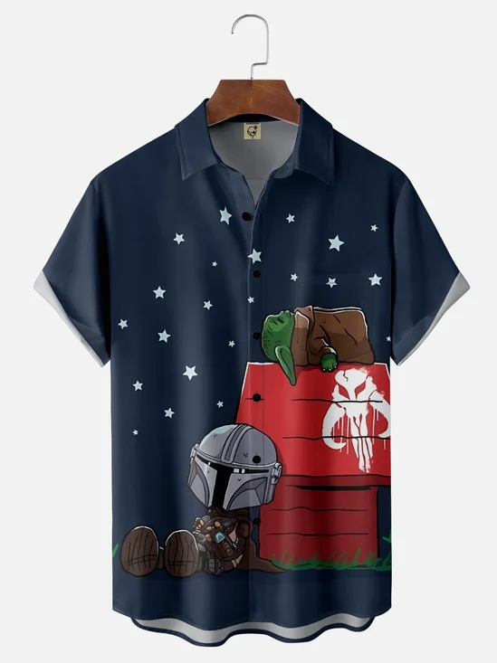 Moisture-Wicking Christmas Star Wars Chest Pocket Hawaiian Shirt