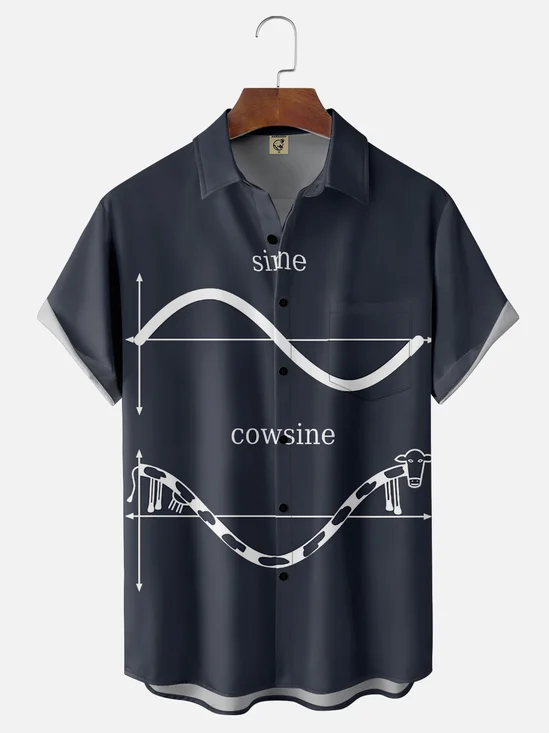 Moisture Wicking Fun Math Pun Elements Sine Cowsine Chest Pocket Hawaiian Shirt