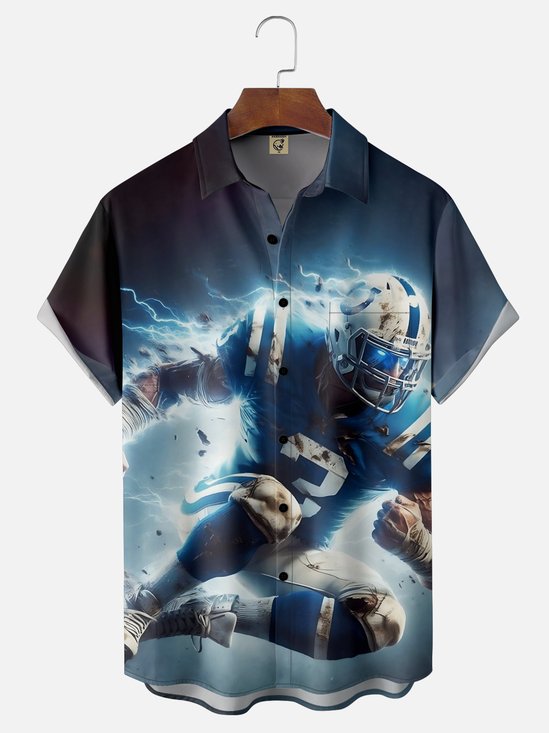 Moisture-wicking American Football Polis Art Pony Chest Pocket Casual Shirt