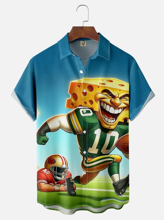 Moisture-wicking American Football Green Bay Art Packers Chest Pocket Casual Shirt
