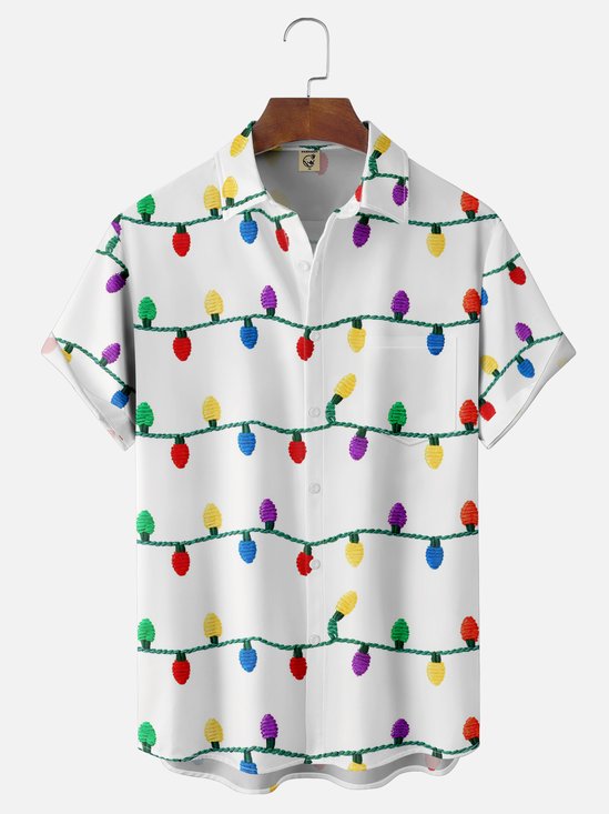 Moisture-wicking Christmas Lighting Chest Pocket Holiday Shirt