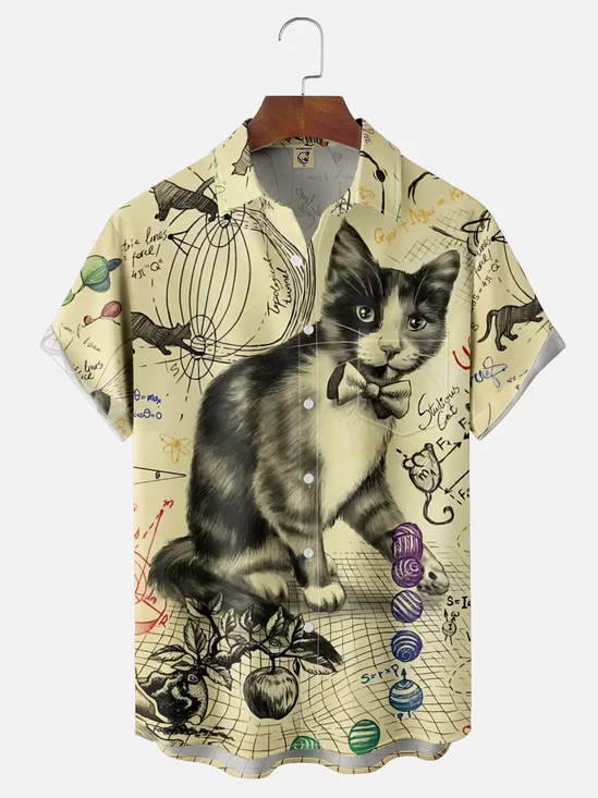 Moisture Wicking Schrödinger's Box Cat Chest Pocket, Hawaiian Shirt