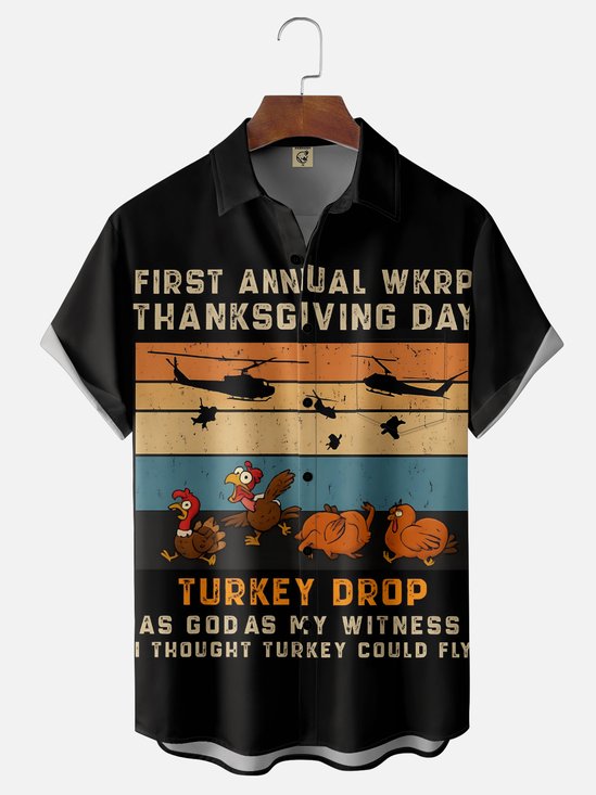 Moisture Wicking Thanksgiving Turkey Chest Pocket Hawaiian Shirt