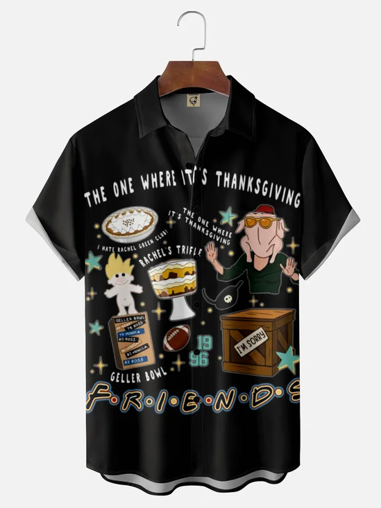 Moisture Wicking Thanksgiving Friends Chest Pocket Hawaiian Shirt
