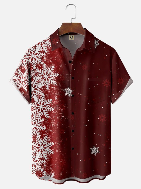 Moisture Wicking Gradient Christmas Snowflake Hawaiian Shirt with Chest Pocket