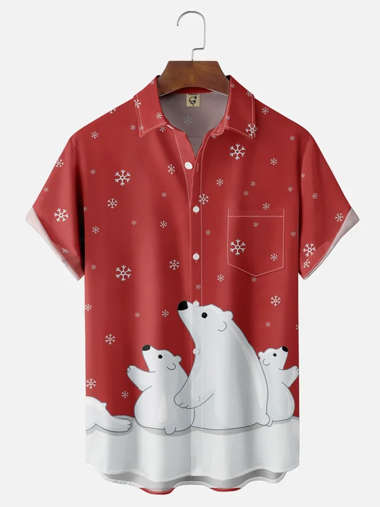 Hardaddy X Valentina Bjekovic Moisture-wicking Christmas Polar Bear Chest Pocket Casual Shirt