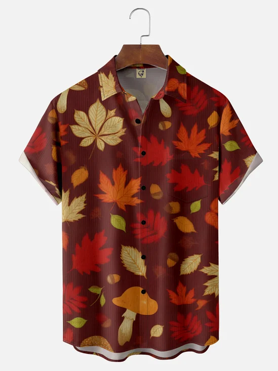 Moisture-wicking Thanksgiving Maple Chest Pocket Casual Shirt
