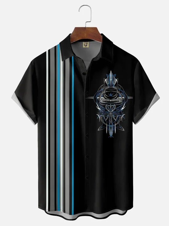 Moisture Wicking Vintage Car Painting Pinstripe Classic Lines Chest Pocket Hawaiian Shirt