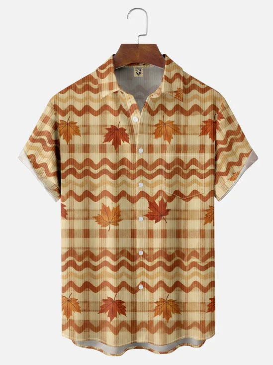 Moisture-wicking Thanksgiving Maple Chest Pocket Casual Shirt
