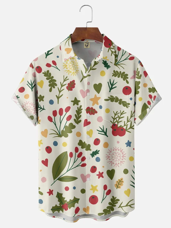Hardaddy X Valentina Bjekovic Moisture-wicking Christmas Leaf Chest Pocket Casual Shirt